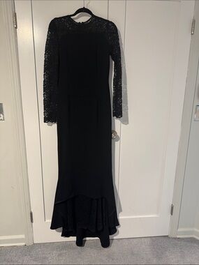 Black Lace Long-Sleeve High-Low Evening Dress